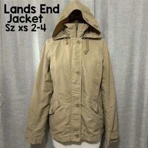 EUC Lands End Windbreaker Jacket-Sz XS (2-4)Sand-Nylon-Detachable Hood-Zip Up